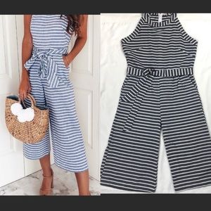 Moking Top gray striped wide leg jumpsuit small